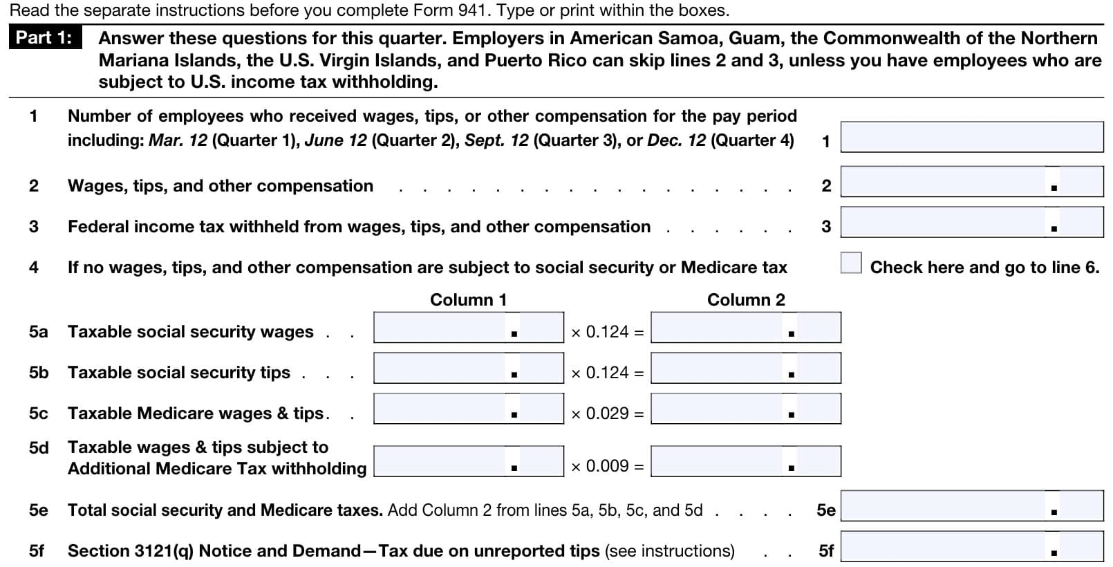 IRS Form 941 Instructions - Employer's Quarterly Tax Return