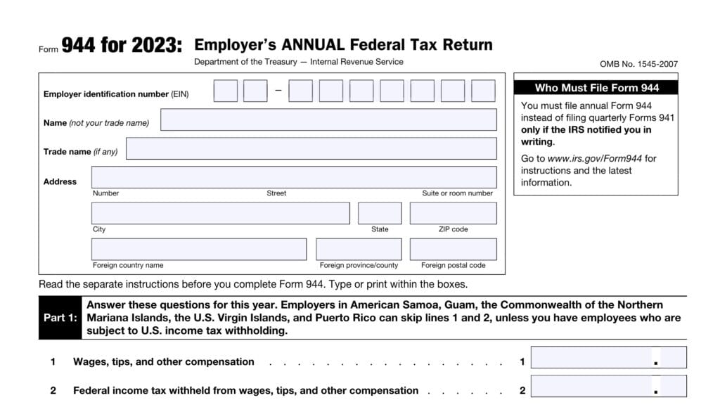 irs form 944, employer's annual federal tax return