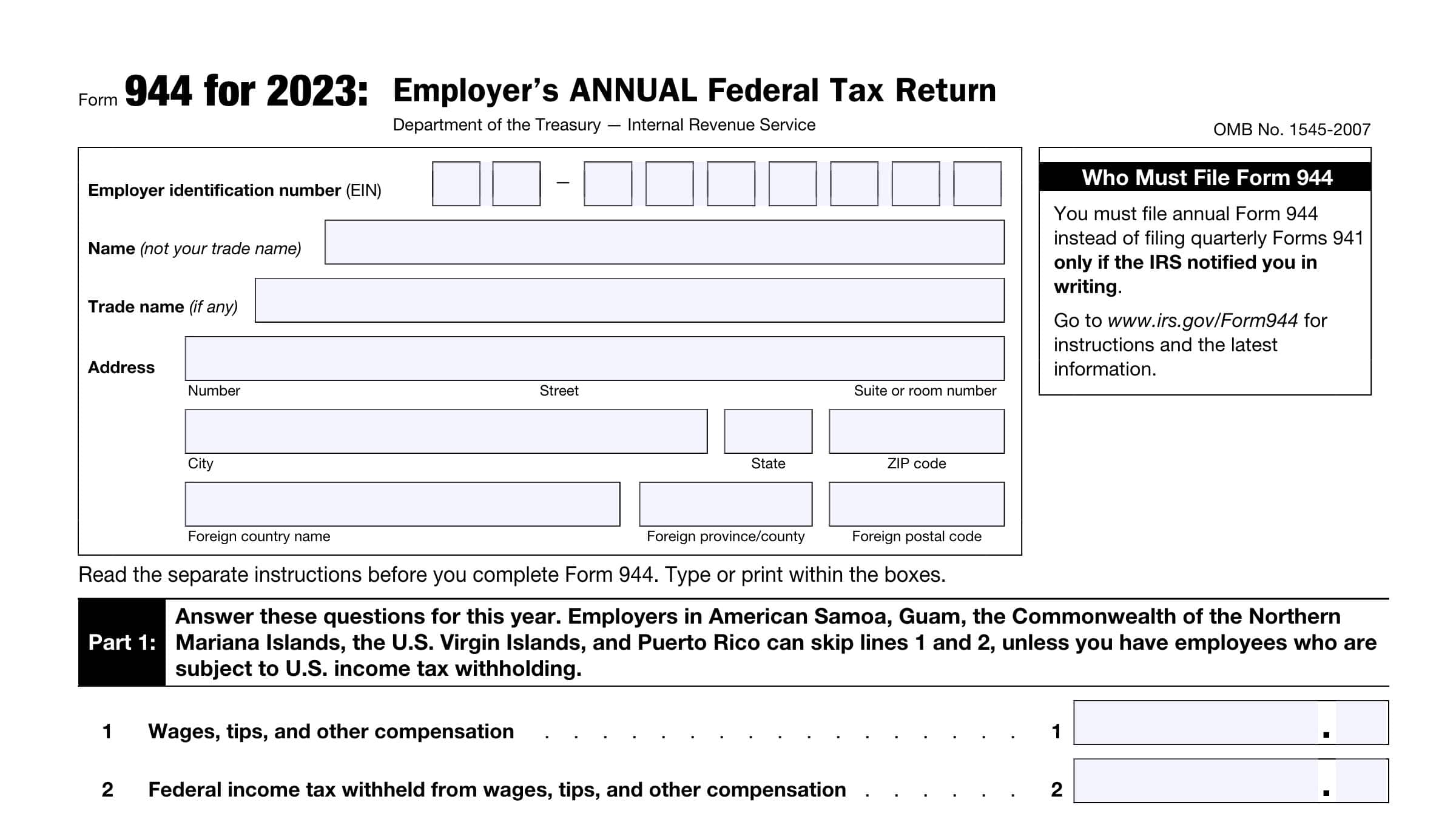 IRS Form 944 Instructions - Employer's Annual Federal Tax Return