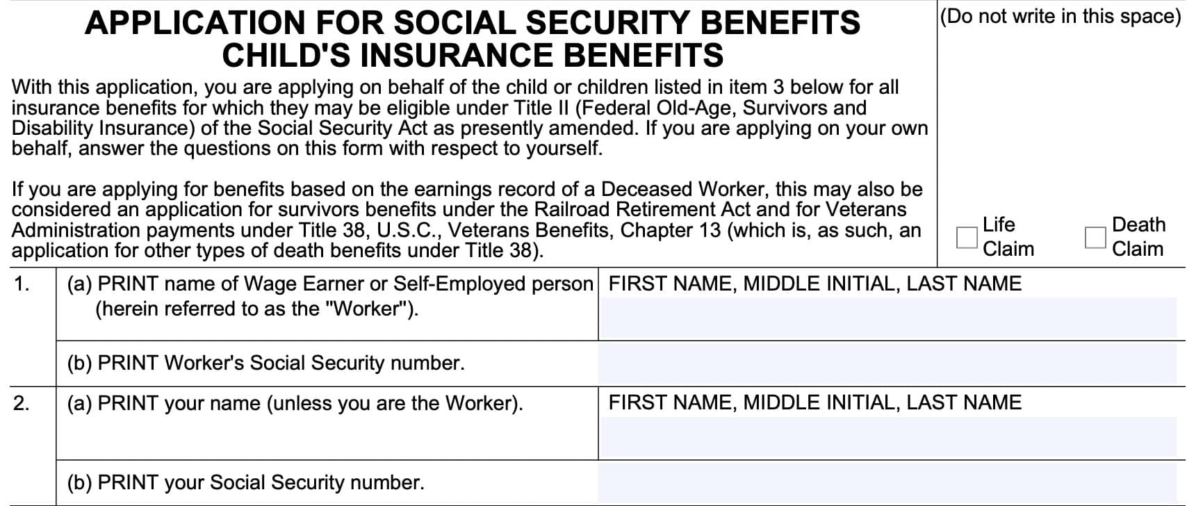 Form SSA-4-BK Instructions - Child's Social Security Application