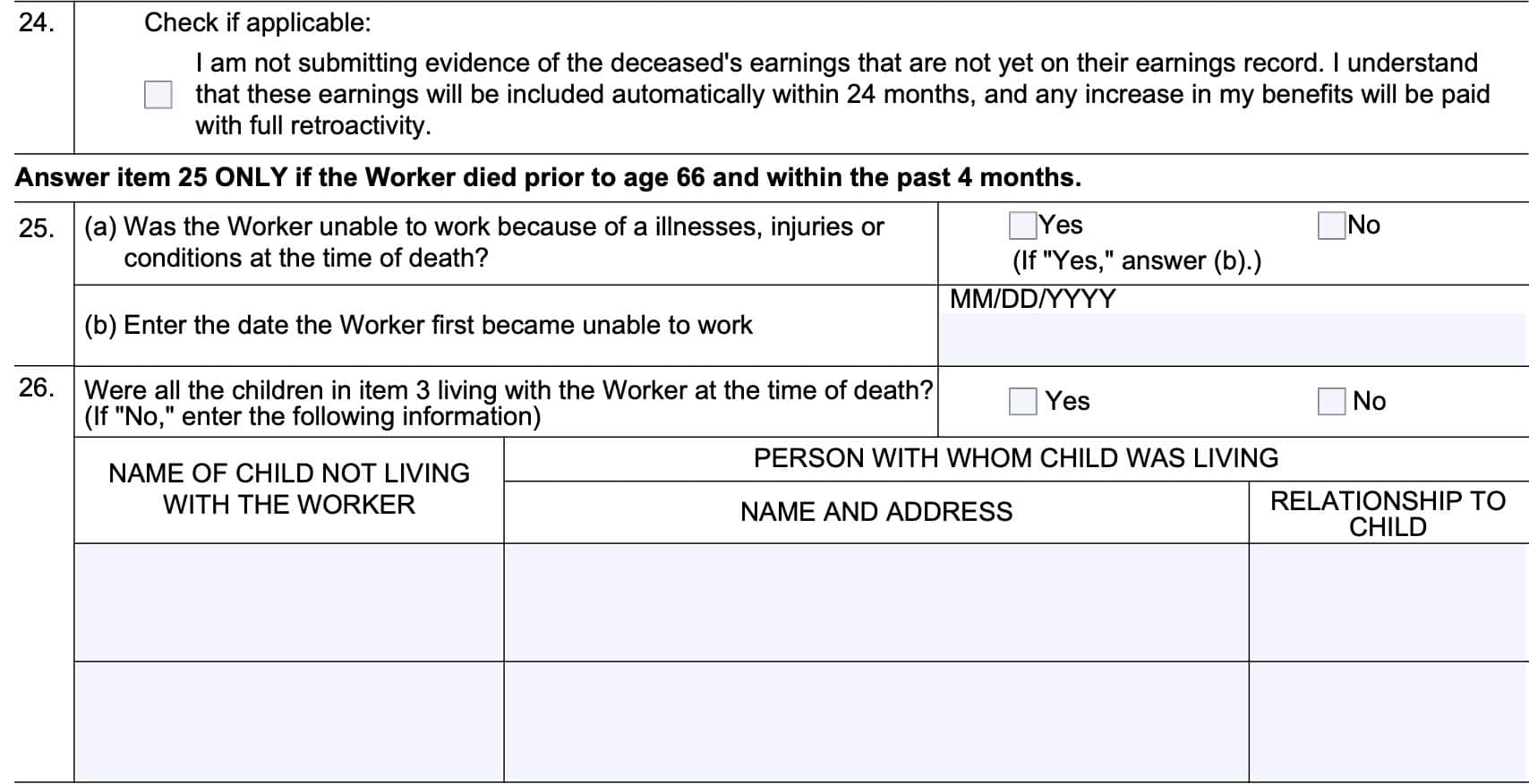 form ssa-4-bk, line 24 through line 26
