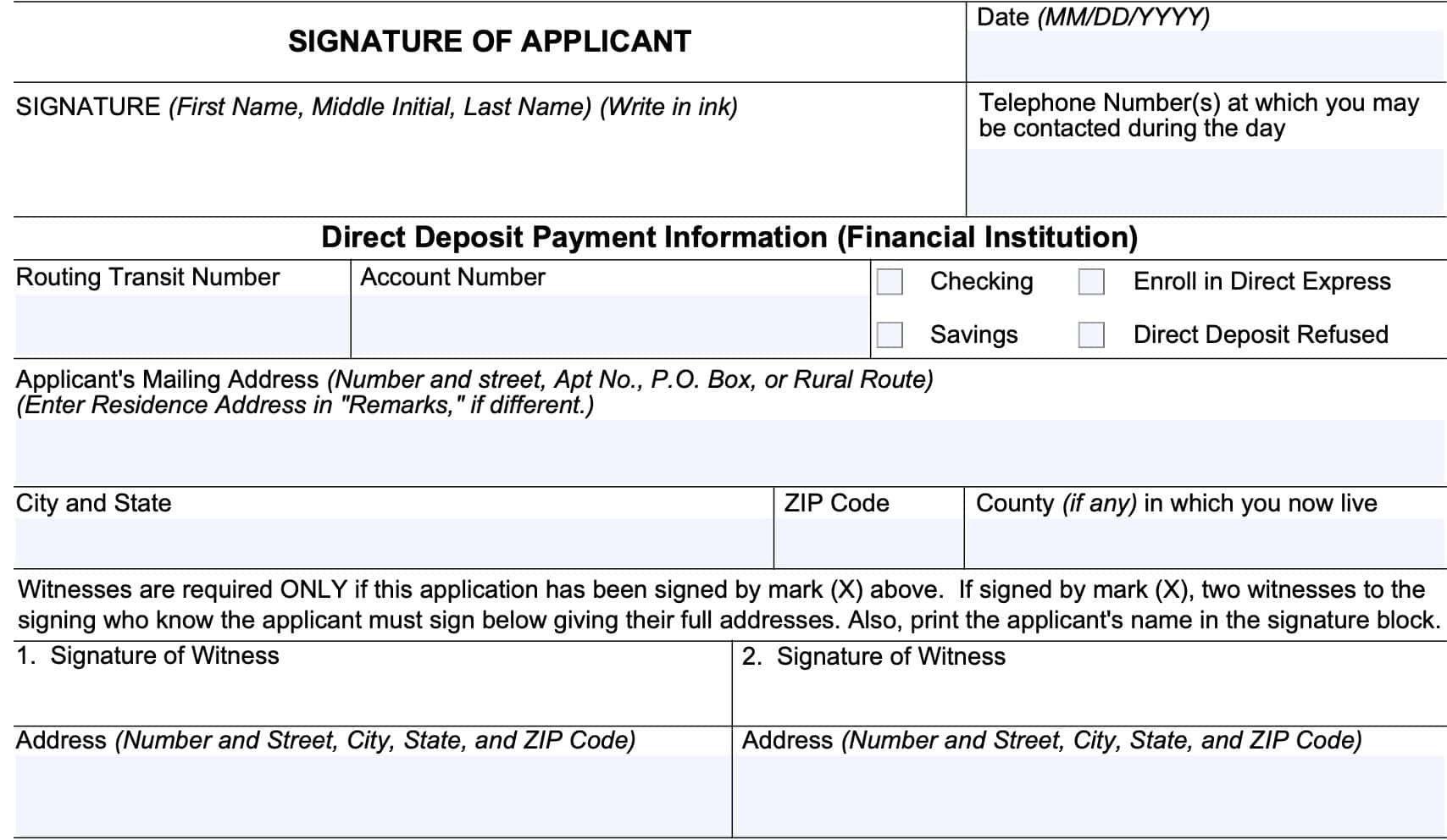 signature & direct deposit information