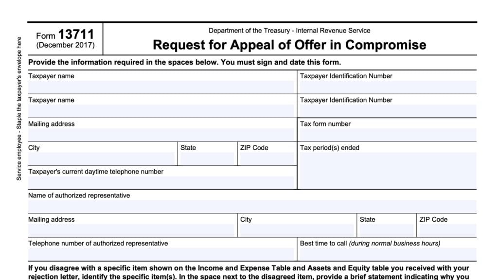 irs form 13711, request for appeal of offer in compromise