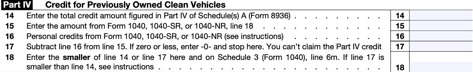 irs form 8936 part iv, credit for previously owned clean vehicles