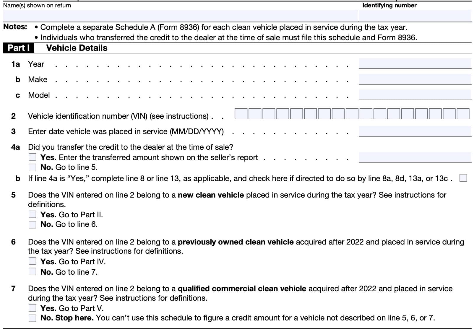 schedule a, part I: vehicle details