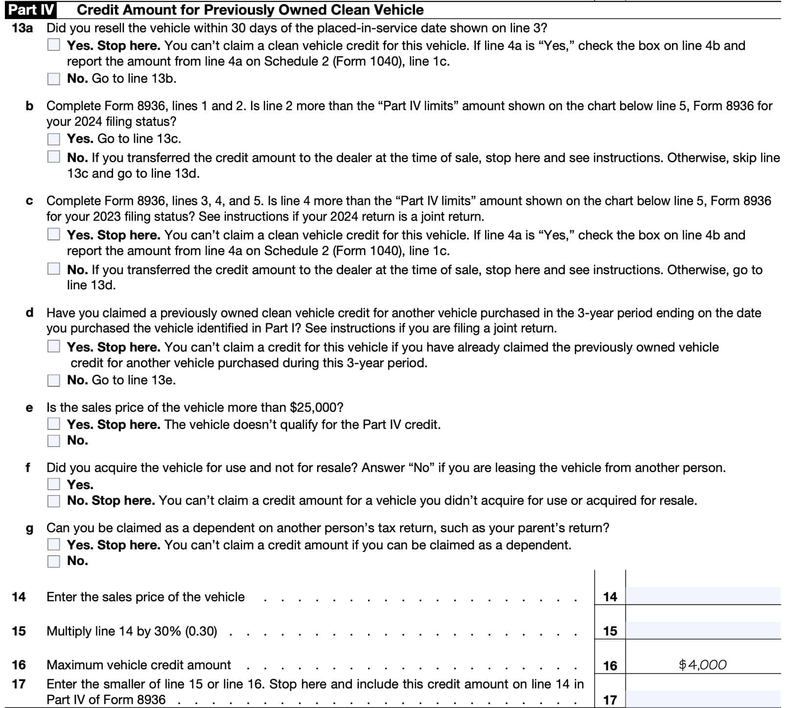 schedule a part iv: credit amount for previously owned clean vehicle