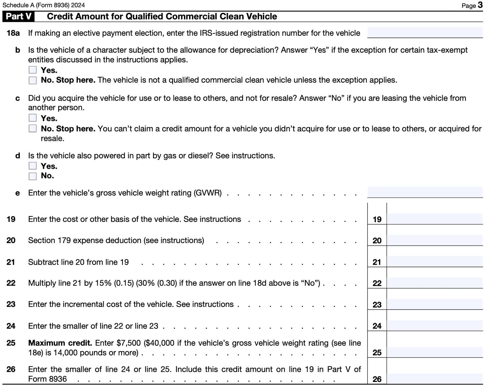 schedule a part v: credit amount for qualified commercial clean vehicle