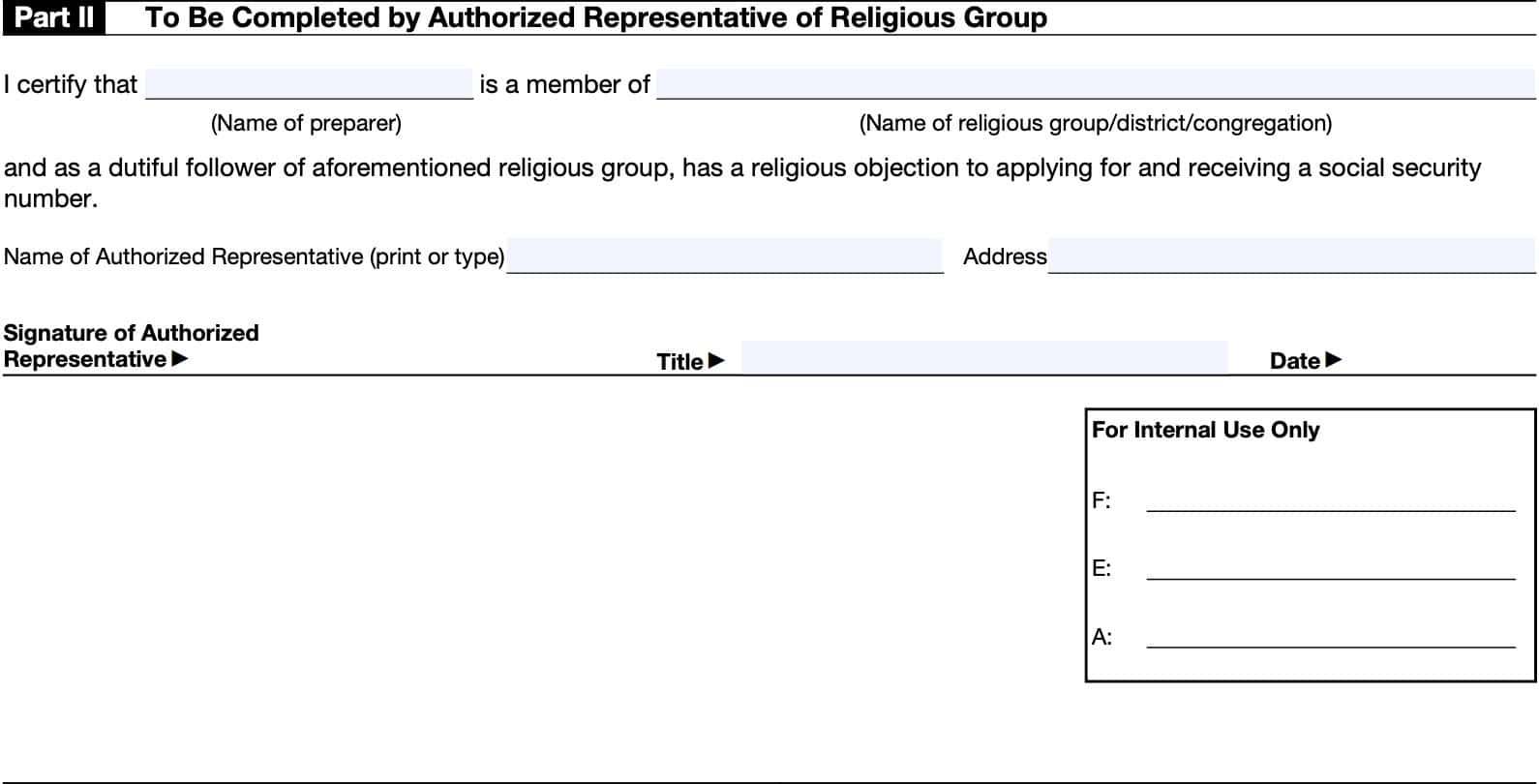 irs form 8945 part ii: to be completed by authorized representative of religious group