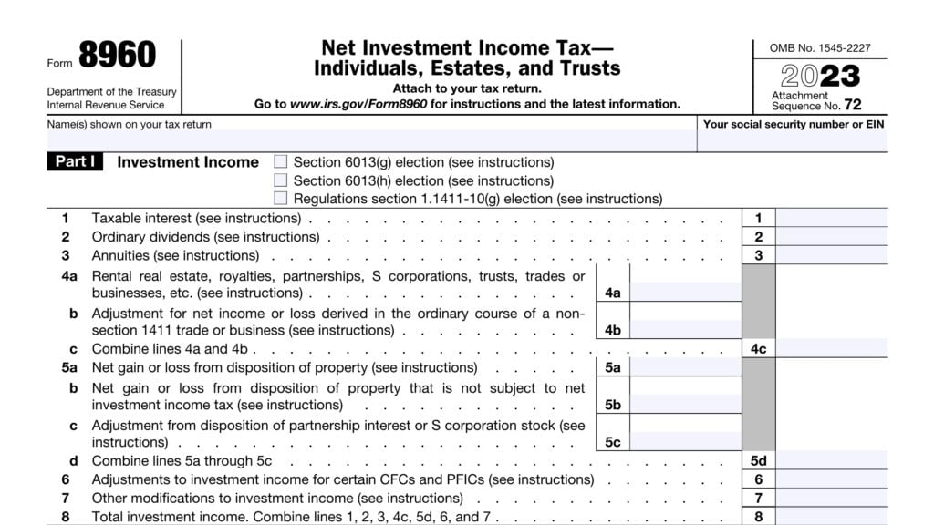 irs form 8960, net investment income tax for individuals, estates, and trusts