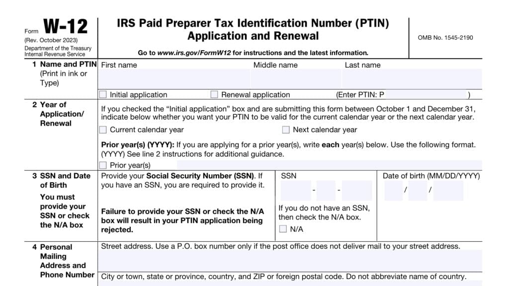 irs form w-12, IRS paid preparer tax identification (PTIN) application and renewal