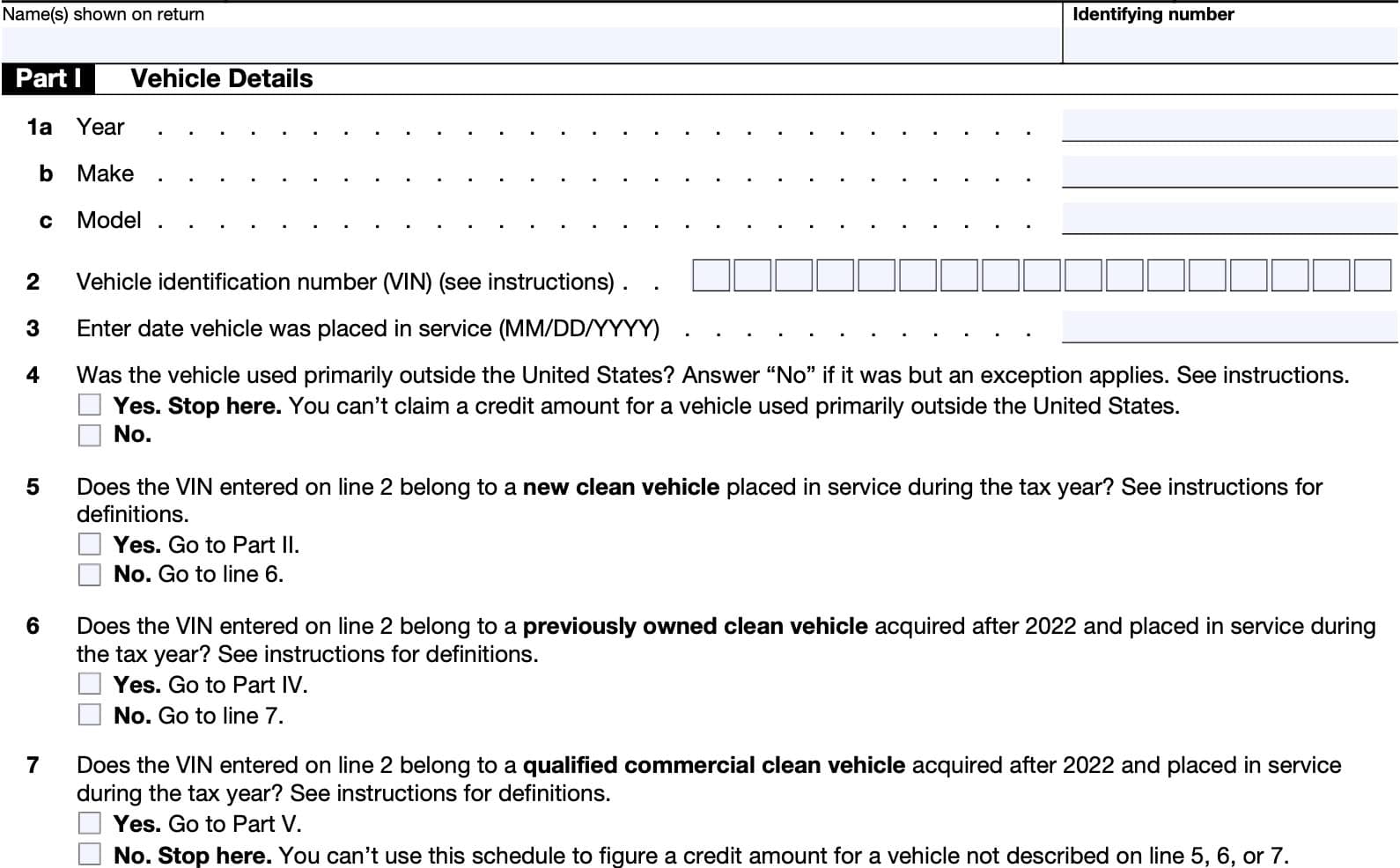 schedule a, part I: vehicle details