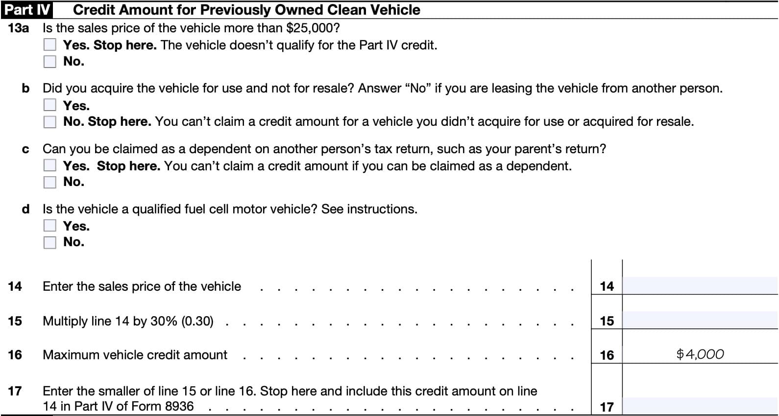 schedule a part iv: credit amount for previously owned clean vehicle