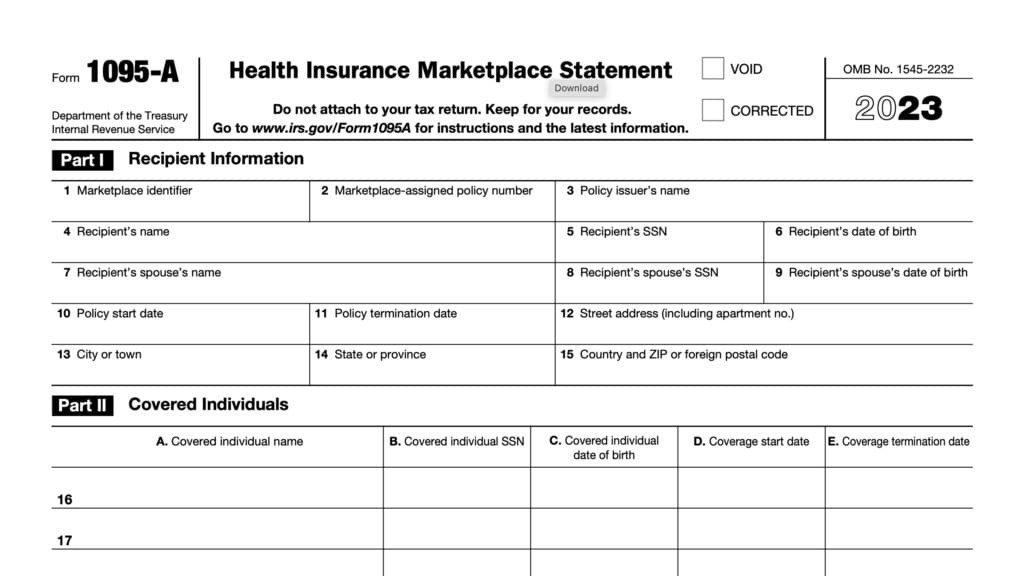 irs form 1095-a, health insurance marketplace statement