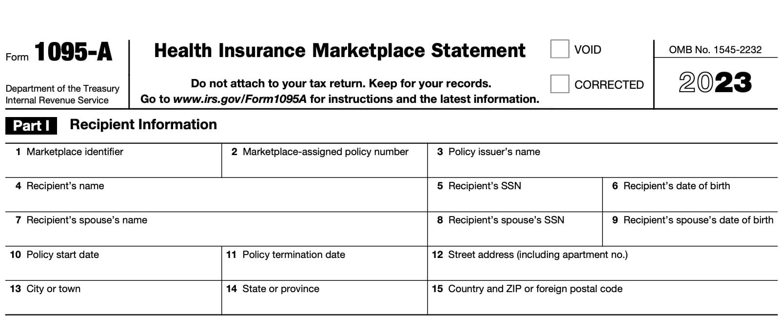 irs form 1095-a, part i: recipient information