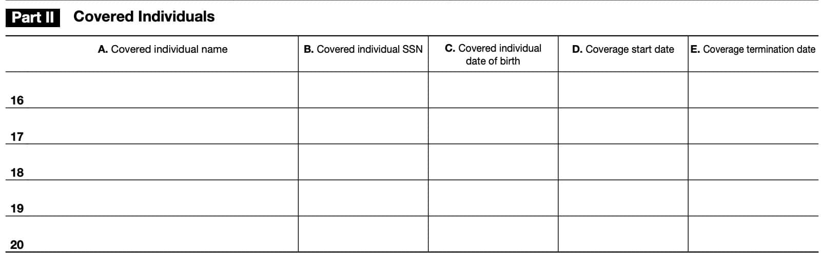 irs form 1095-a, part ii: covered individuals