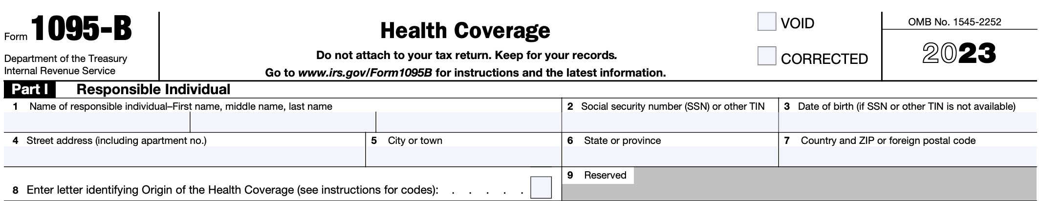 irs form 1095-b, part i, responsible individual