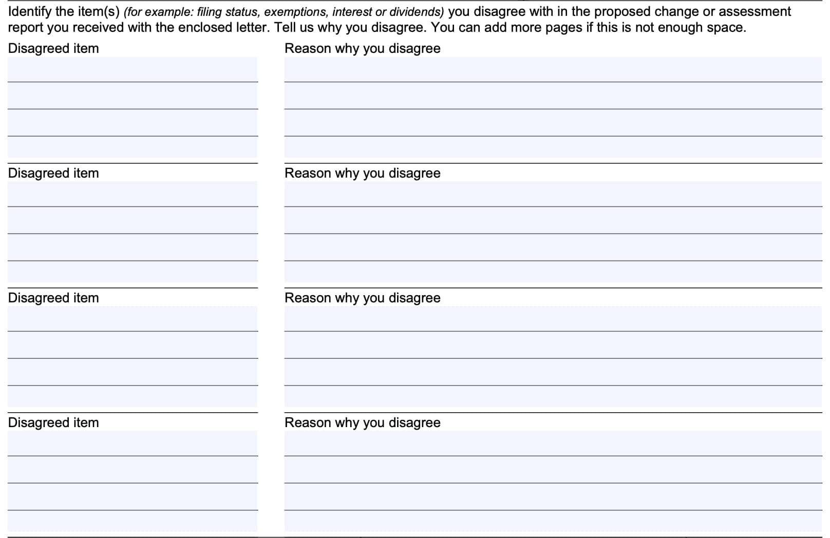 irs form 12203, disagreed items