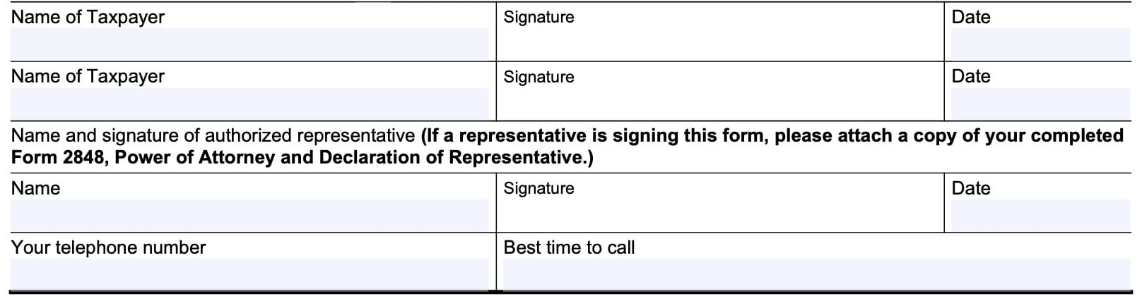 irs form 12203 signature area