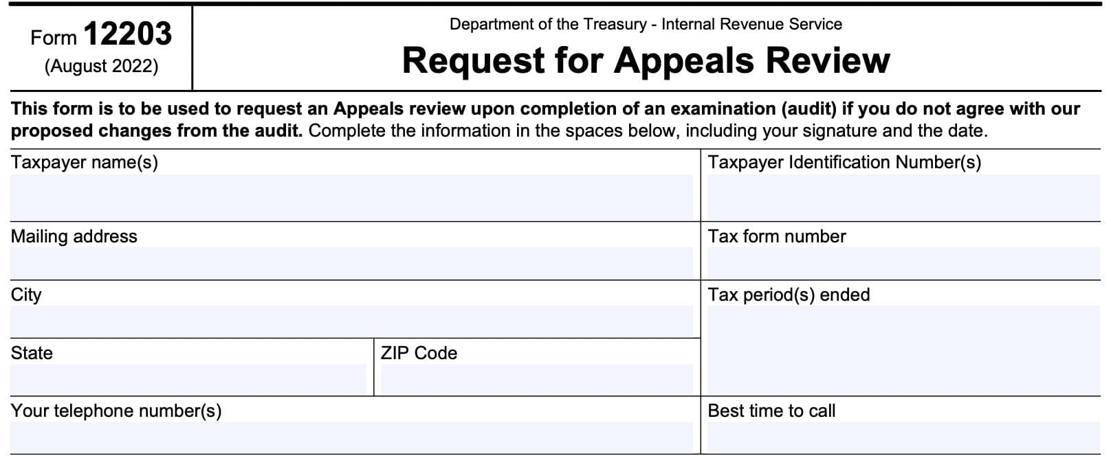 irs form 12203 taxpayer information