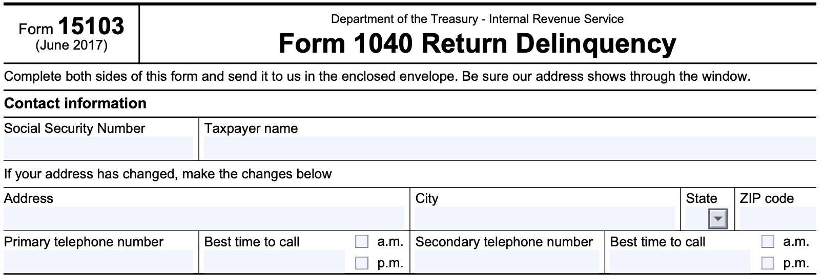 irs form 15103, taxpayer information