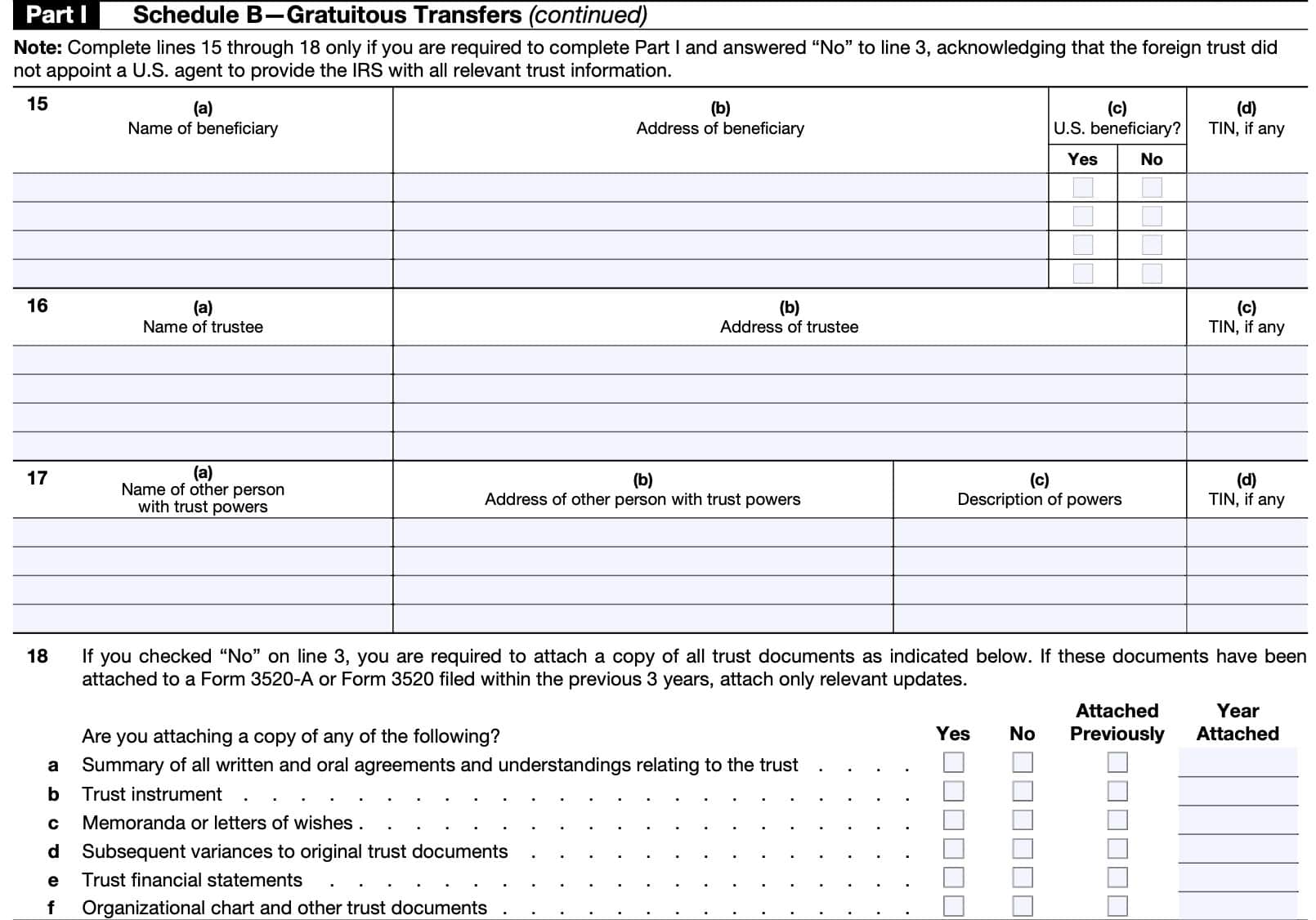 irs form 3520, part i, schedule b, continued