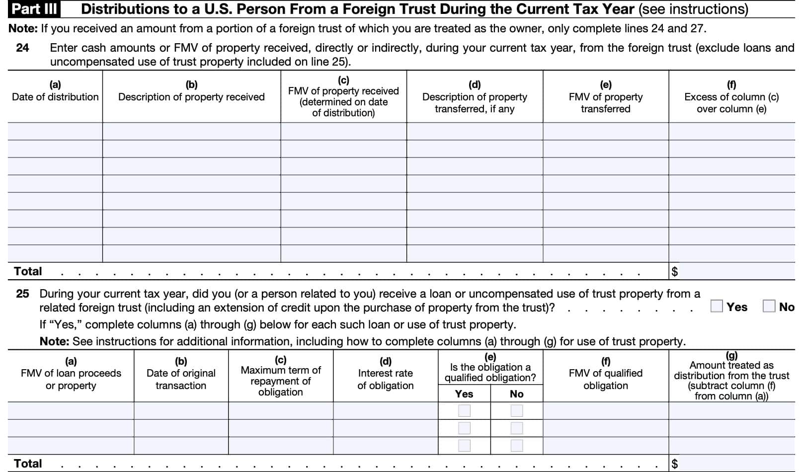 irs form 3520, part iii: distributions to a u.s. person from a foreign trust during the tax year