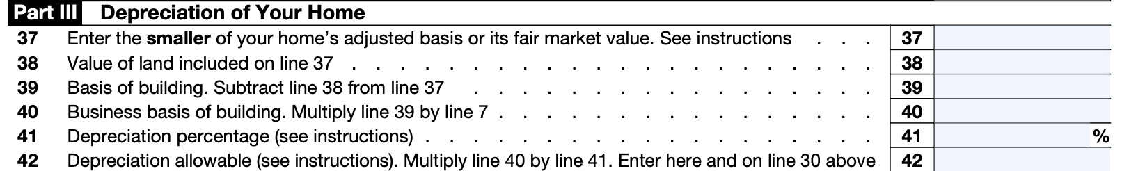 irs form 8829, part iii: depreciation of your home