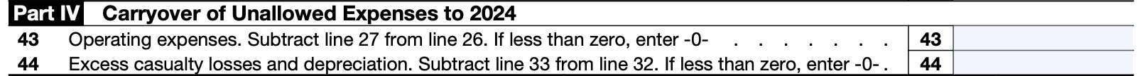 irs form 8829, part iv: unallowed expense carryover