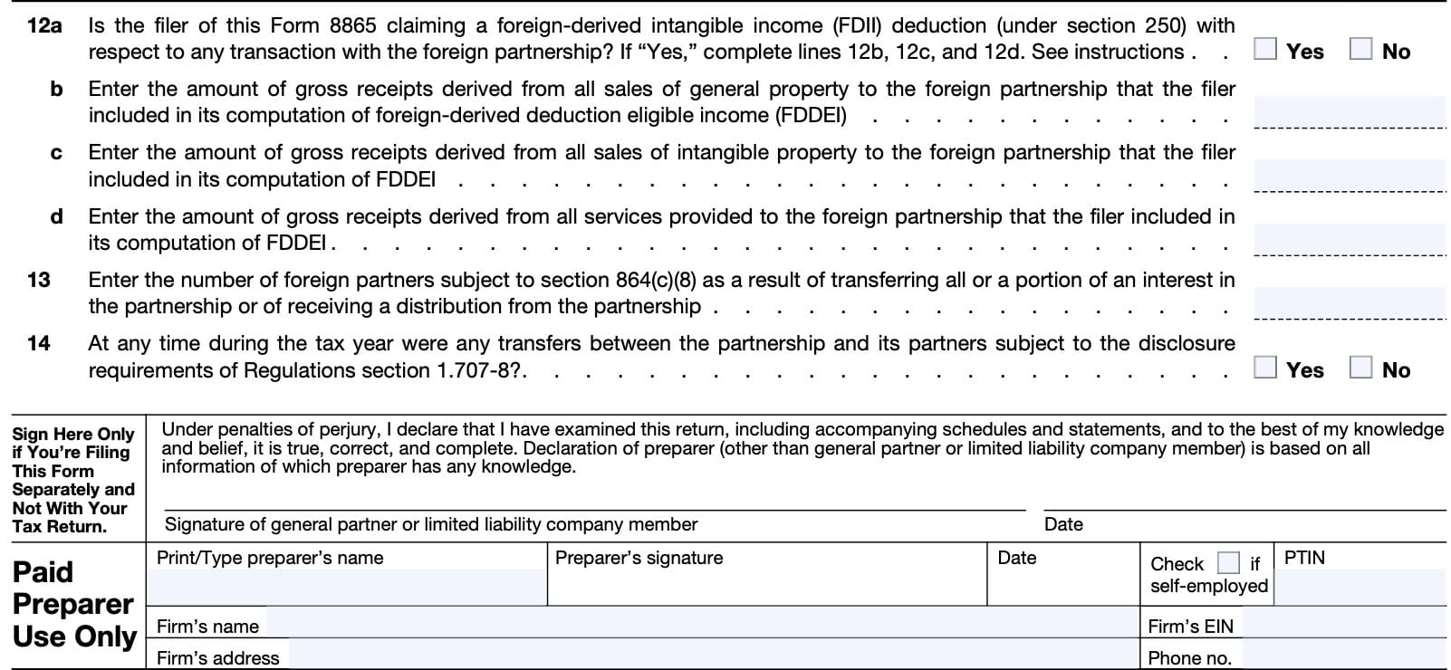 irs form 8865, line h12 through signature