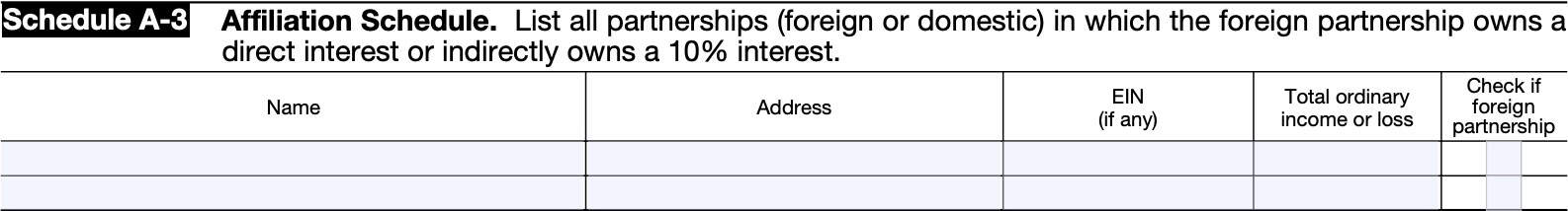 irs form 8865, schedule a-3, affiliation schedule