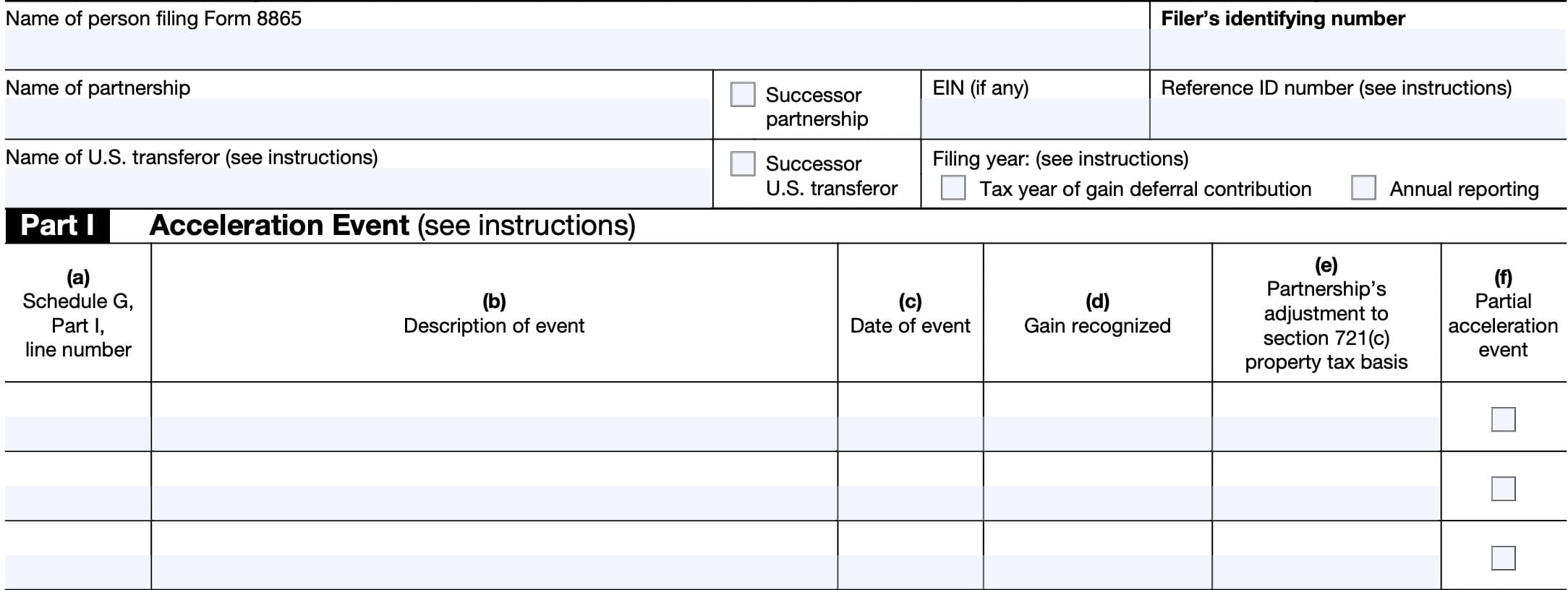 schedule h, part i: acceleration event