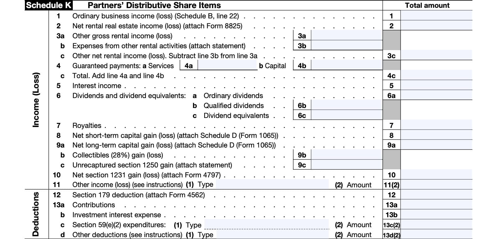 irs form 8865, schedule k, partners' distributive share items