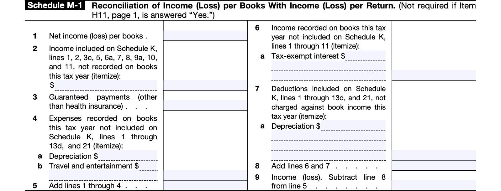 irs form 8865, schedule m-1, reconcilation of income per books with income per return