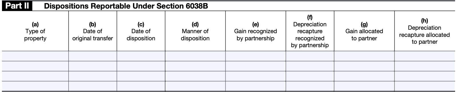 irs form 8865, schedule o, part ii: dispositions reportable under Section 6038B