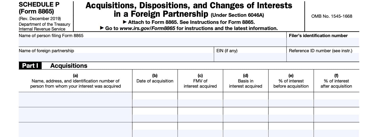 schedule p: acquisitions, dispositions, and changes of interests in a foreign partnership, part i: acquisitions