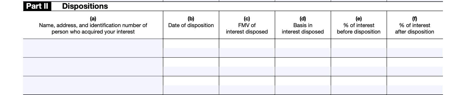 schedule p: acquisitions, dispositions, and changes of interests in a foreign partnership, part ii: dispositions