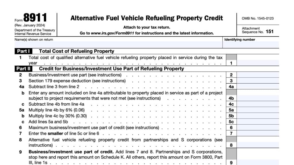 irs form 8911, alternative fuel refueling property credit