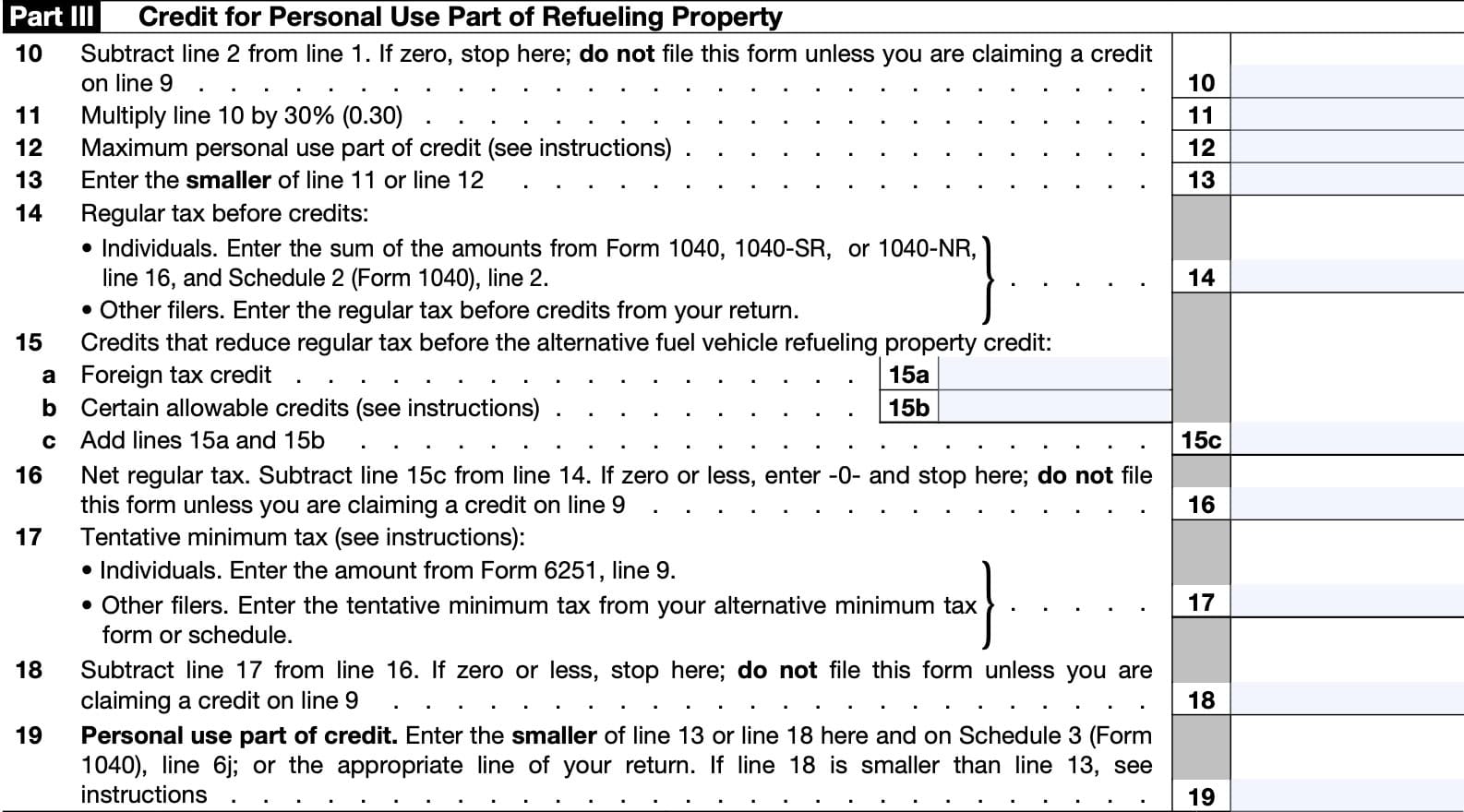 irs form 8911, Part III: Credit for personal use part of refueling property