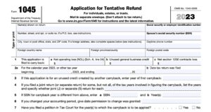 irs form 1045, application for tentative refund