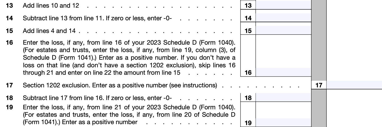 schedule a, lines 13 through 19