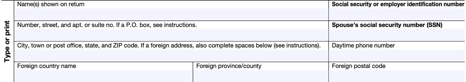 irs form 1045, taxpayer information