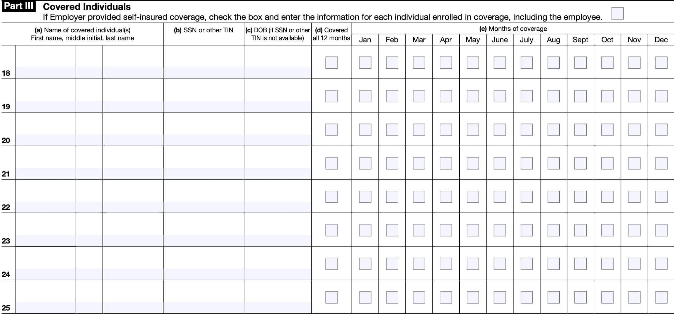 irs form 1095-c, part iii: covered individuals