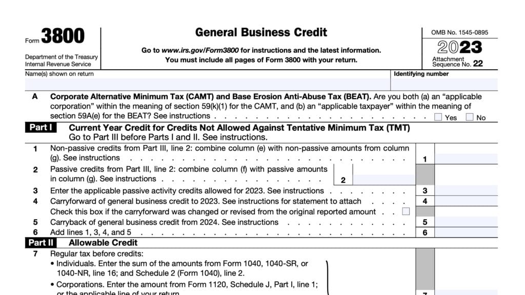 irs form 3800, general business credit