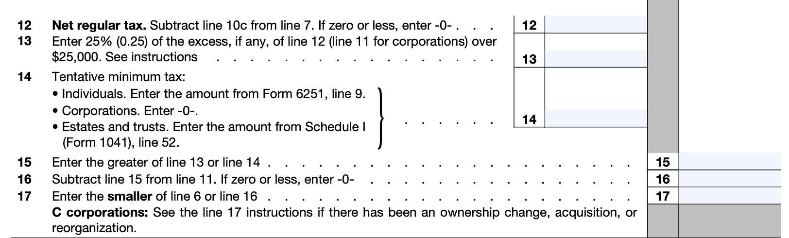 part ii, lines 12 through 17