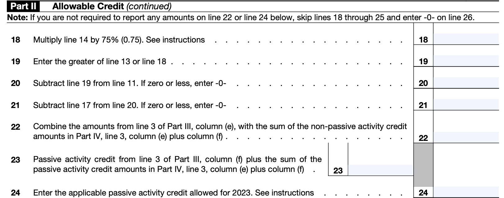 part ii, lines 18 through 24