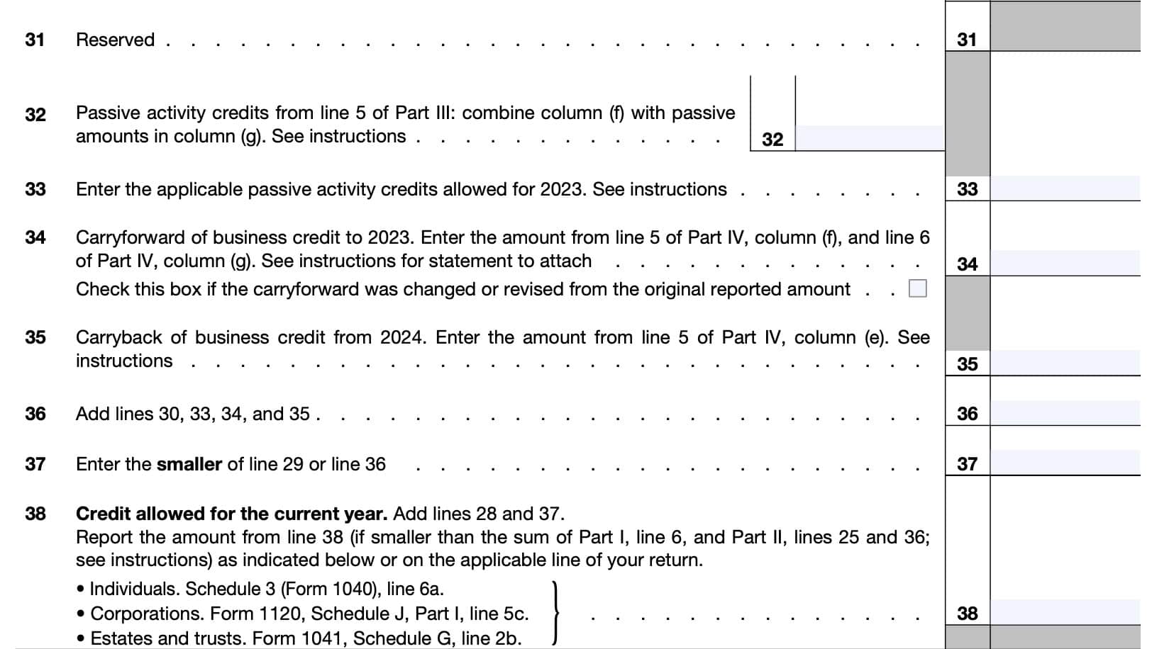 part ii, lines 31 through 38