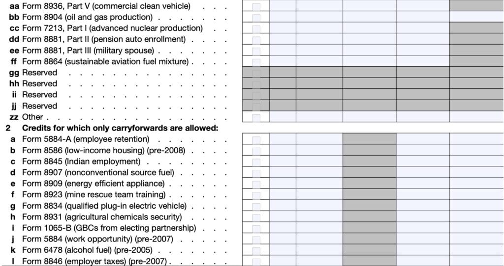 part iv, lines 1aa through 2l