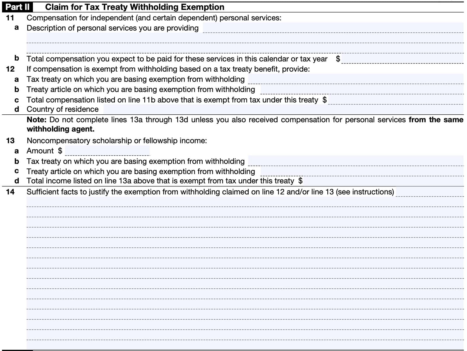 irs form 8233 part ii: claim for tax treaty withholding exemption