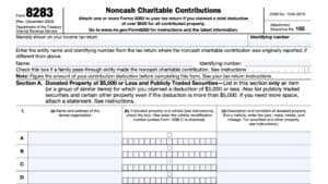 irs form 8283, noncash charitable contributions