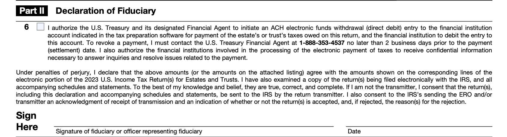 irs form 8453-fe, part ii: declaration of fiduciary